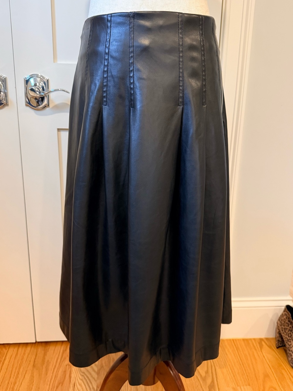 Black Faux Leather A-Line Midi Skirt - Picture 7 of 16
